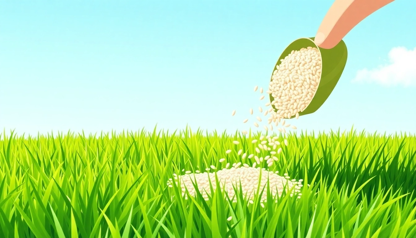 Spread grass seed for over seeding to rejuvenate a lush green lawn.