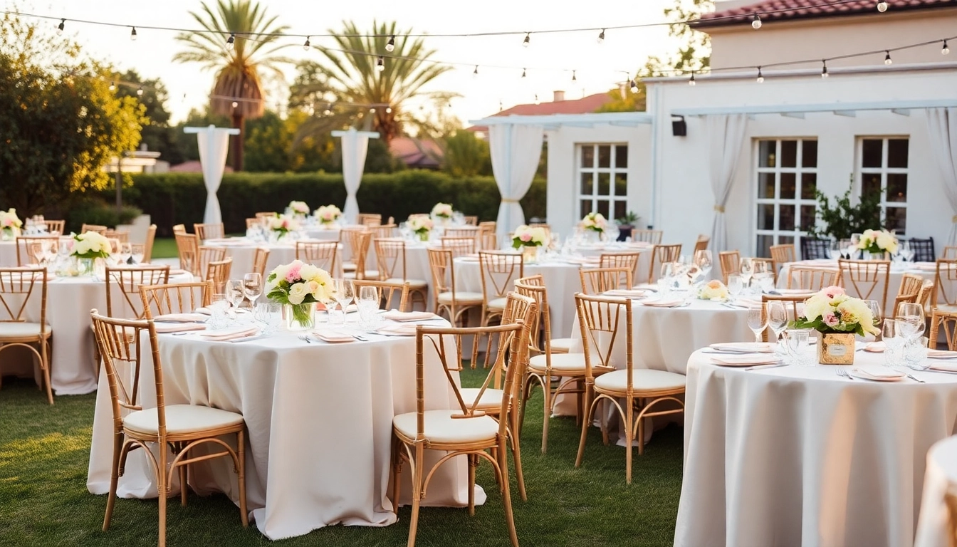 Rent stylish tables and chairs for an elegant outdoor event setup, enhancing your special occasions.