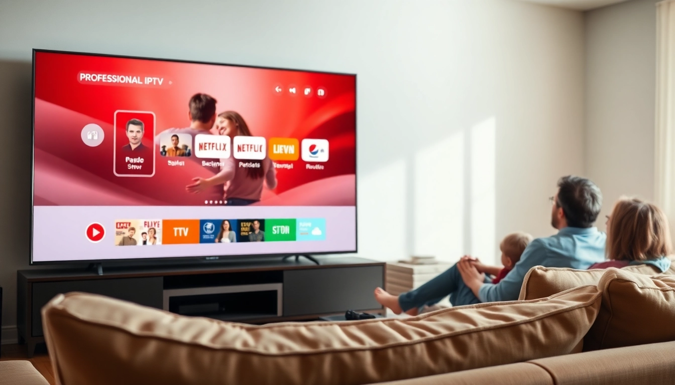 Experience a no credit card IPTV trial with a family enjoying streaming in a cozy living room.