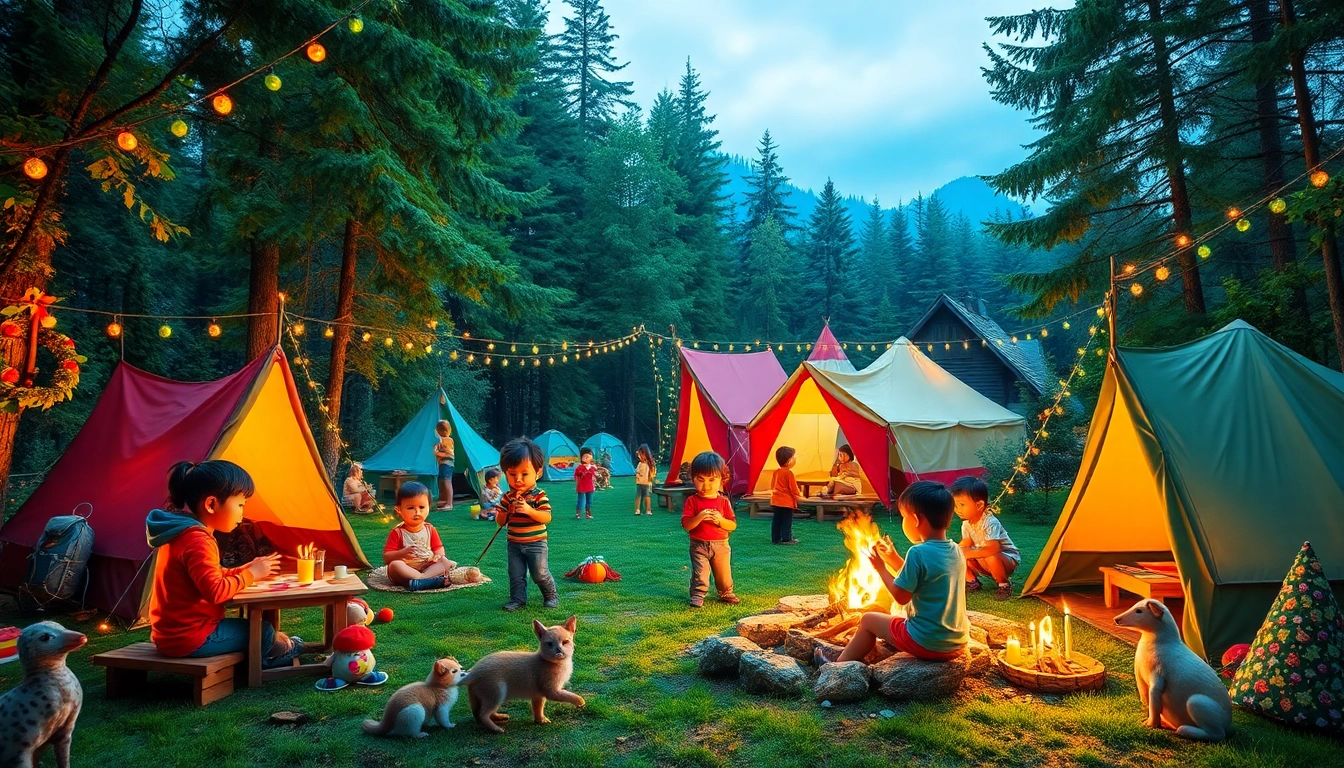 Children enjoying activities at vibrant holiday camps in a lively outdoor setting.