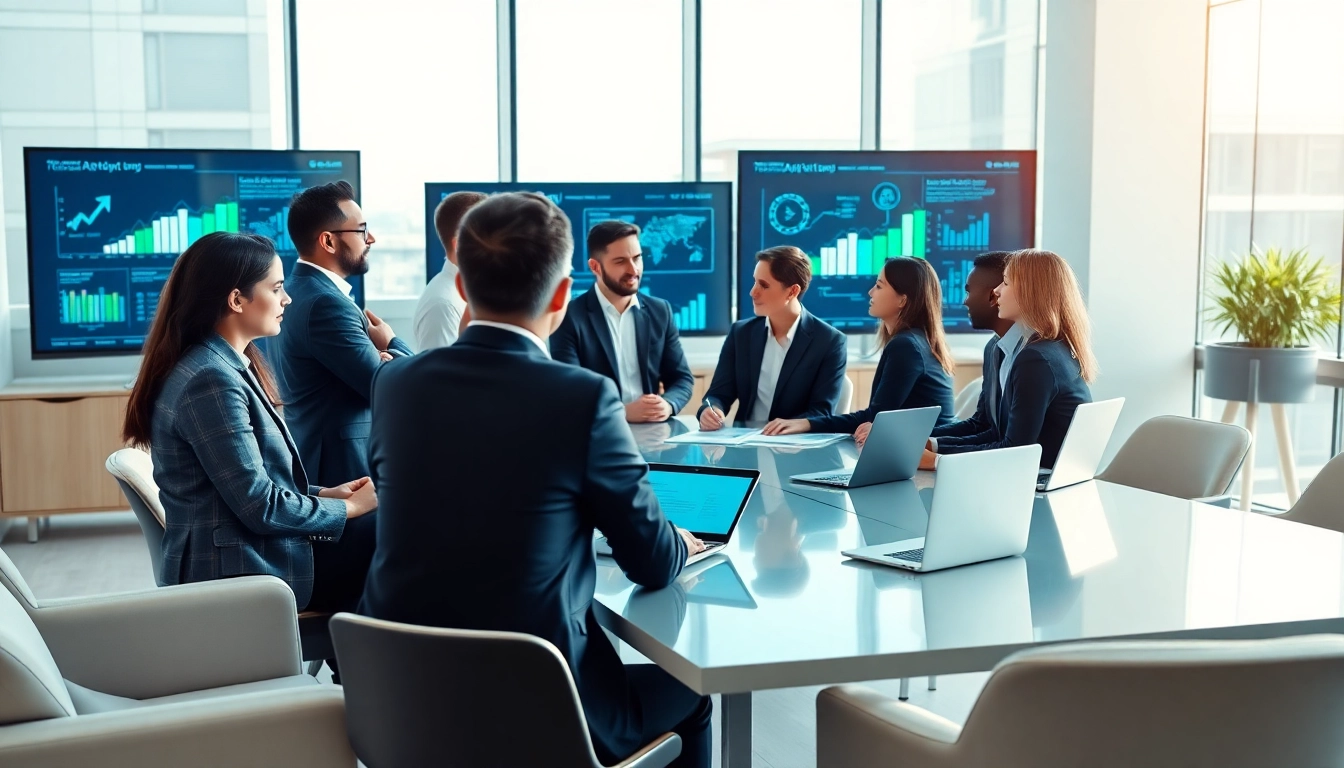 Team collaborates on an AI strategy in a modern office environment, enhancing innovation and engagement.