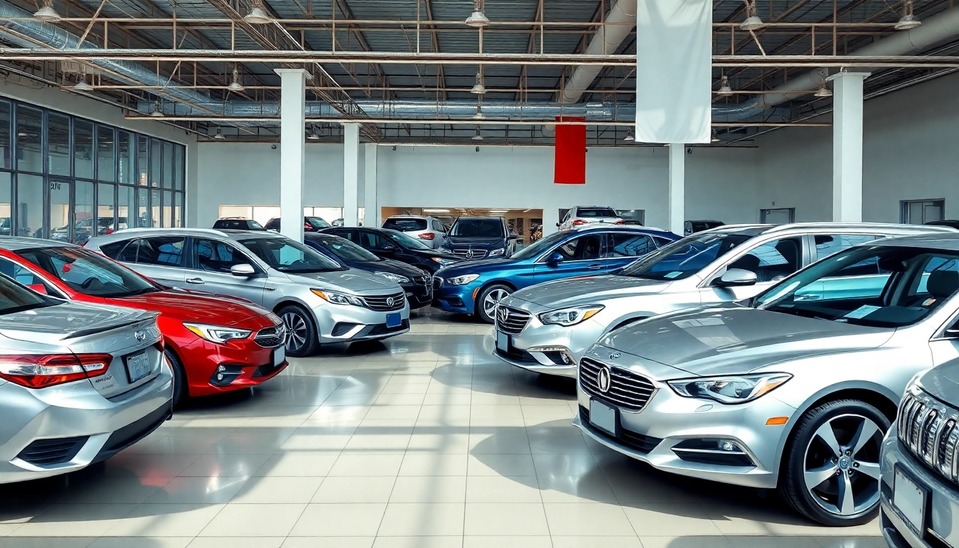 Find Used Vehicles displayed prominently in an inviting dealership showroom filled with vibrant cars.