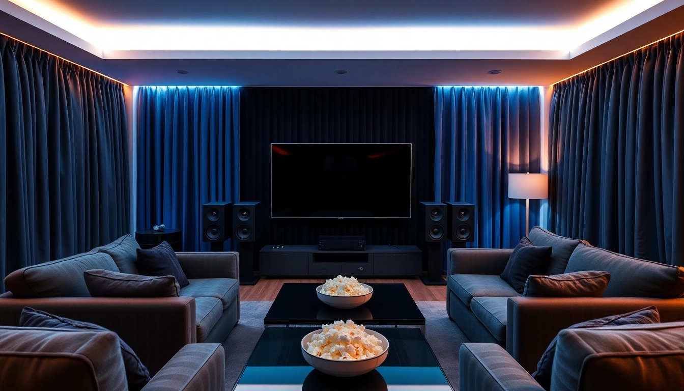 Enhance your experience with home theater installation near me showcasing elegant equipment and cozy ambiance.
