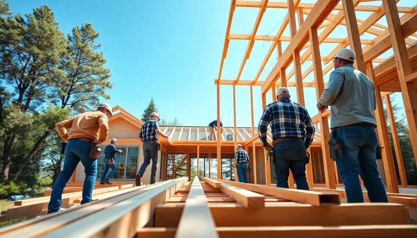 Custom home builders near me constructing an elegant residential home in a sunny setting.