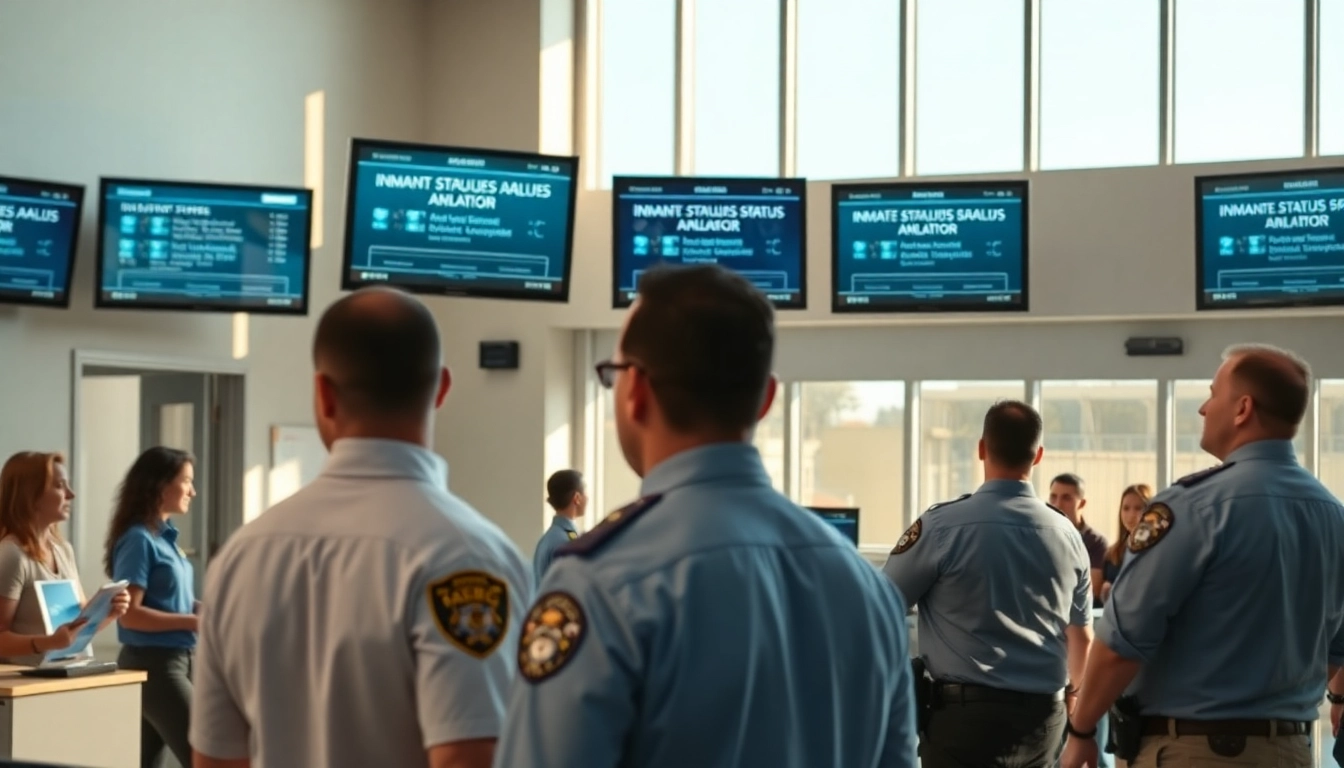 Display of Anaheim Police Station inmate information with officers assisting visitors in a welcoming environment.