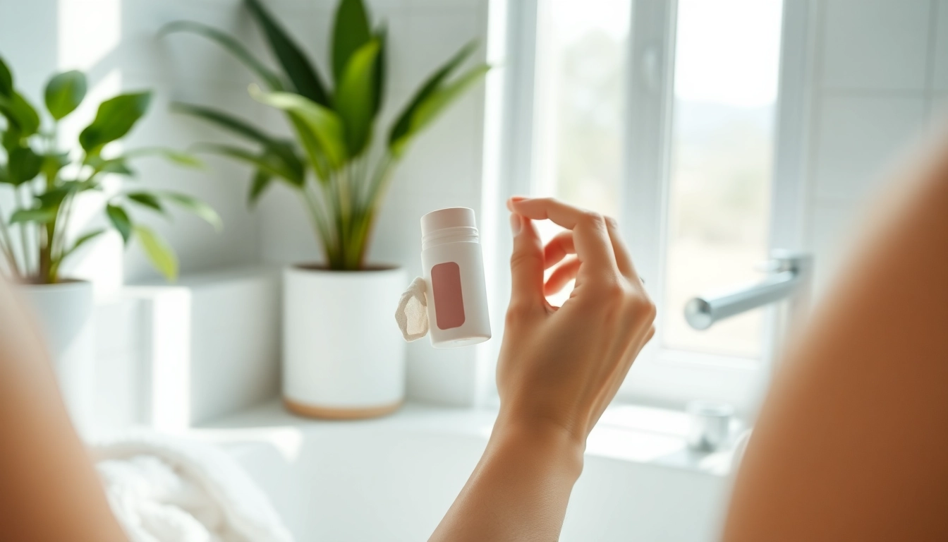 Applying the best native deodorant in a serene bathroom setting with natural light.