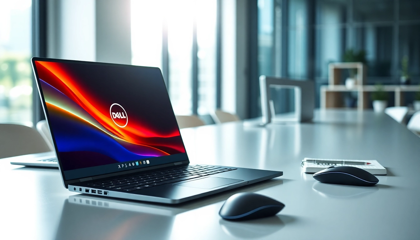 Explora la gama de laptops Dell en una estación de trabajo moderna y elegante.