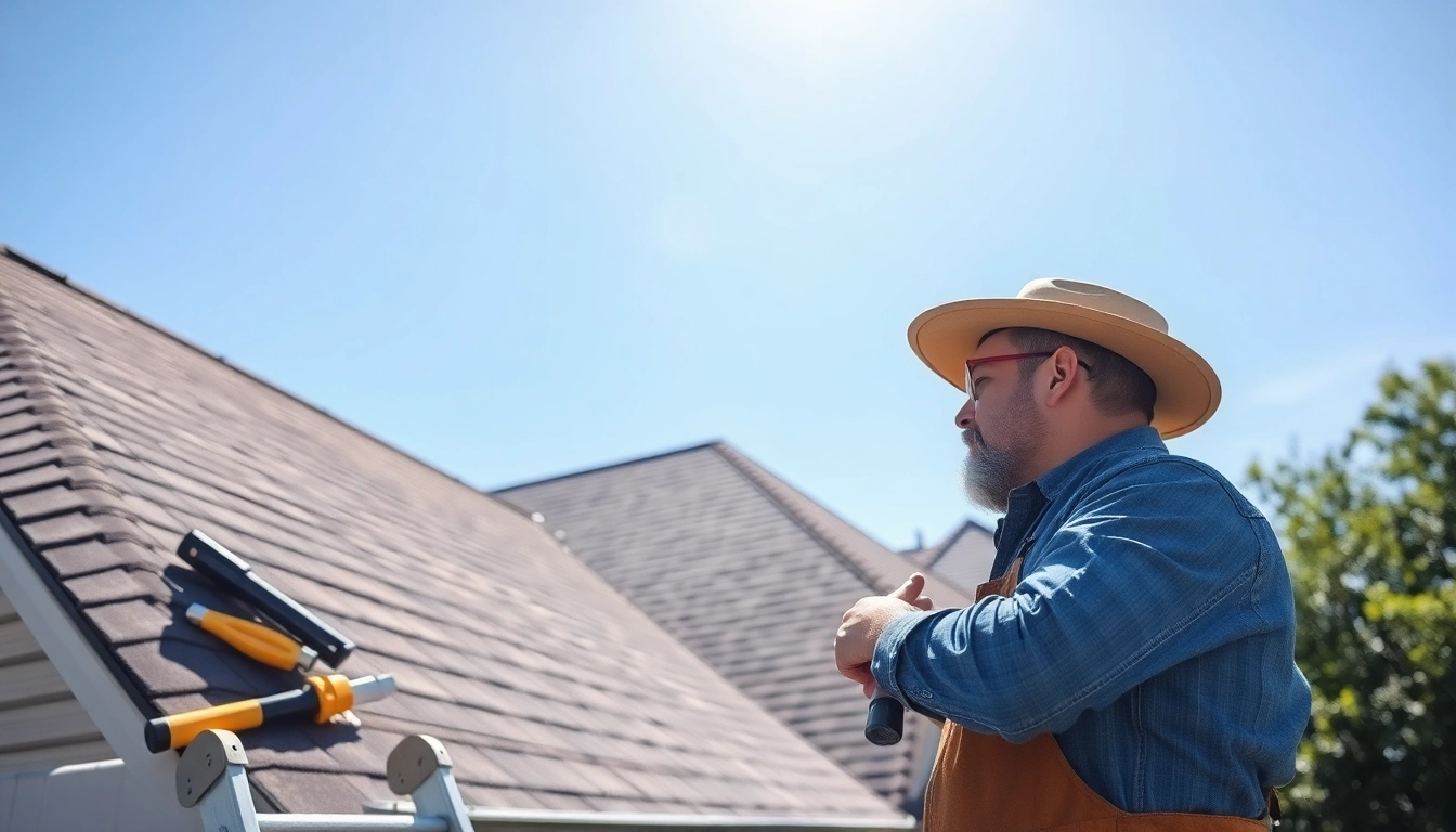 Inspecting a roof inspection Austin for potential damage and maintenance needs in bright sunlight.