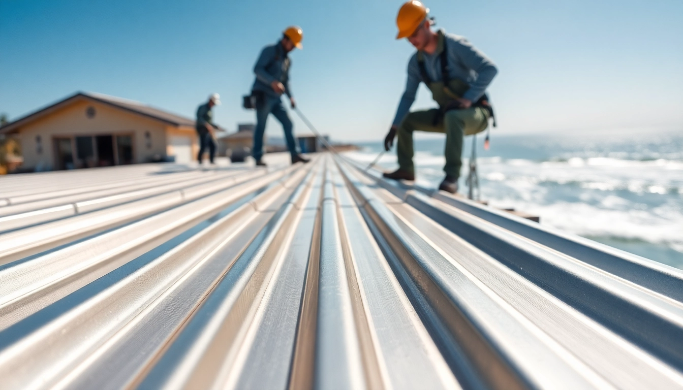 Experience a coastal metal roofing installation highlighting skilled craftsmanship and coastal aesthetics.