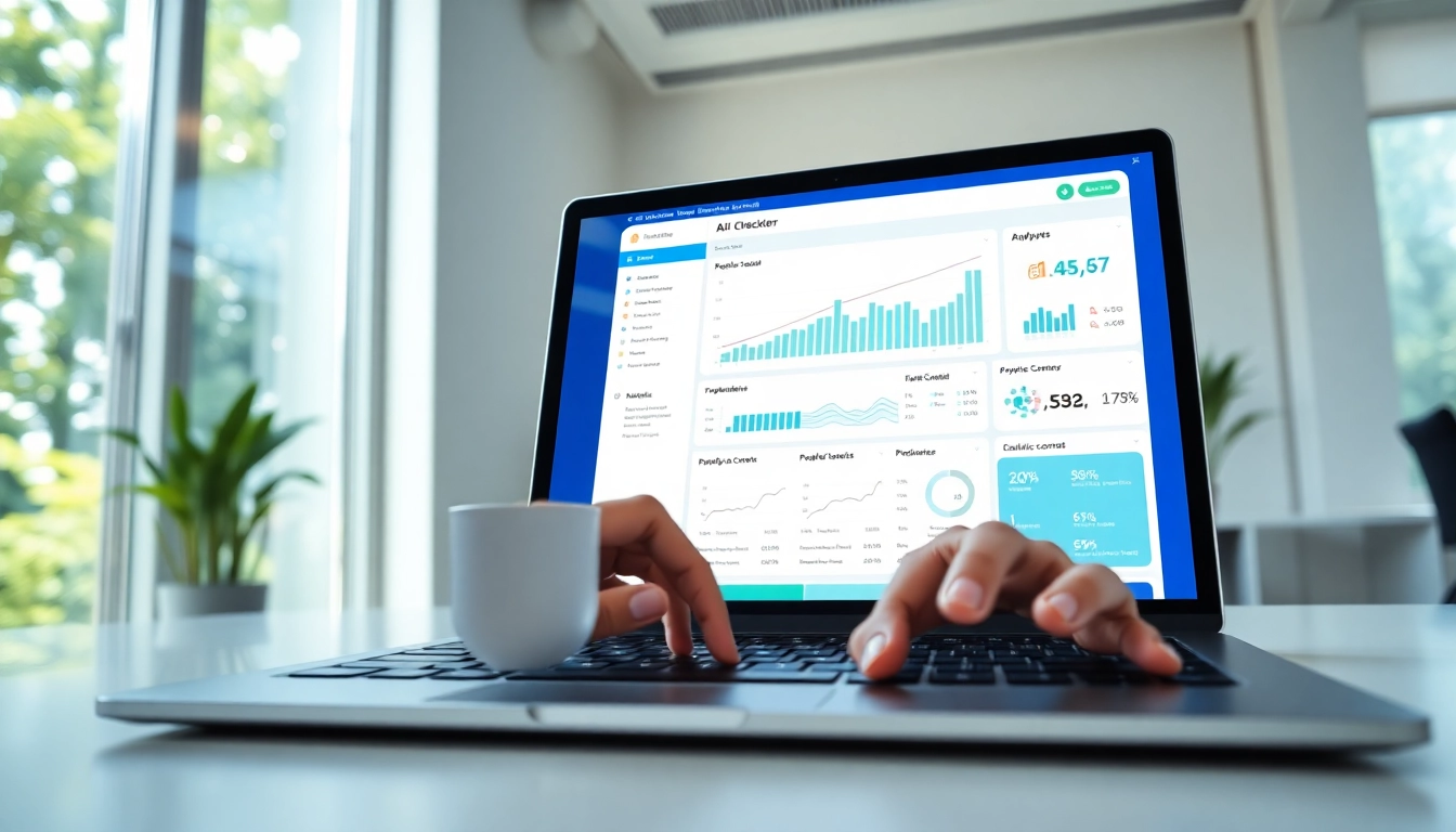 Engaging AI checker interface with analysis tools and technology-focused elements.