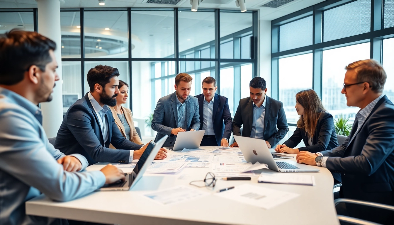 B2B buyer collaboration in a professional meeting setting highlighting engagement and analysis.