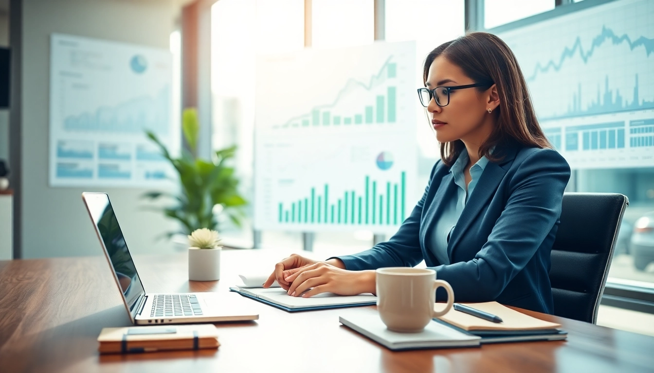 Analyze data for a Recession Proof Business in a bright office with modern decor.