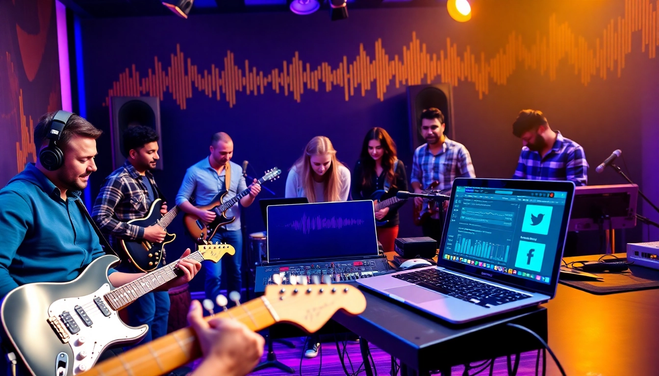 Engaging musicians using music promotion services in a dynamic studio environment.