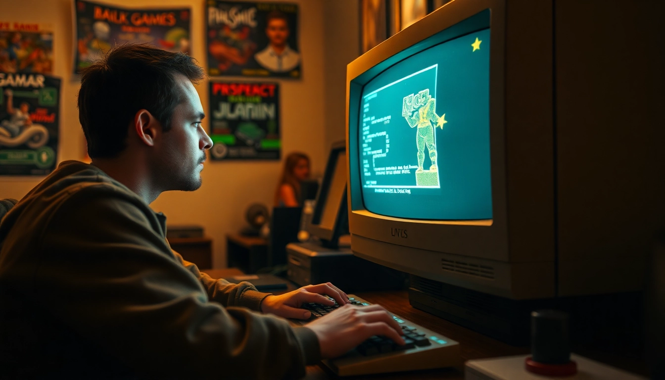 Engage with dos games download as a player enjoys a classic game on a vintage computer.