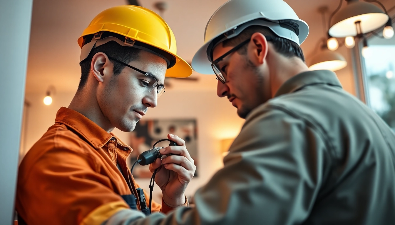 Providing Electrical Service, a skilled electrician installing modern lighting fixtures in a residential setting.