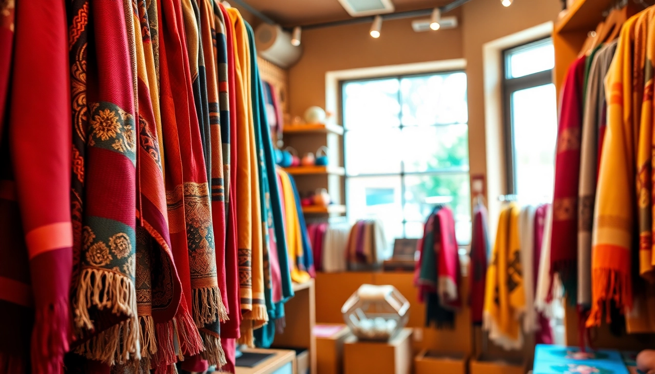 Shop colorful scarves near me in a cozy boutique setting with warm lighting.
