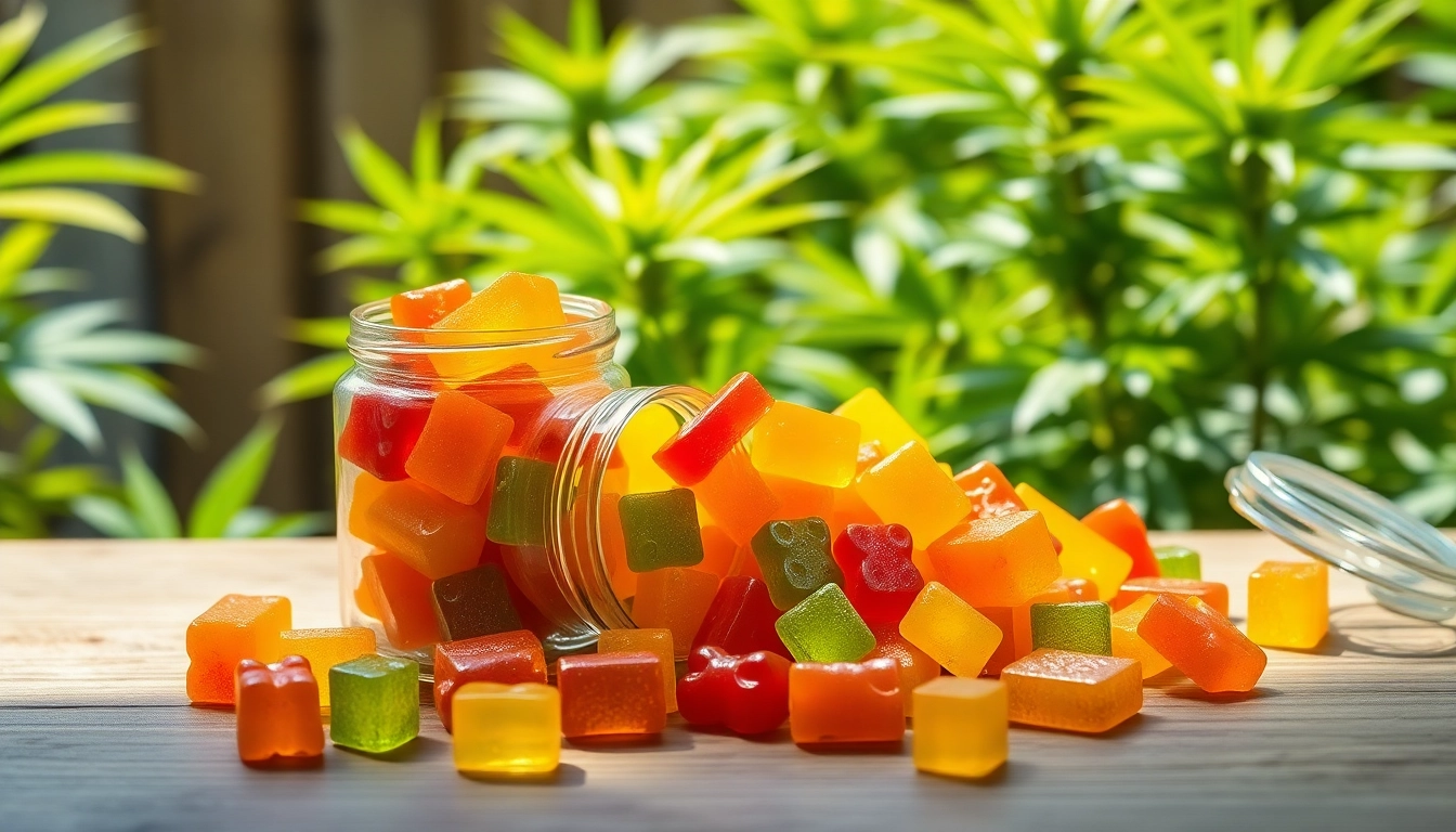 Indulge in Medical Cannabis THC & CBD Gummies with vibrant colors and natural textures.