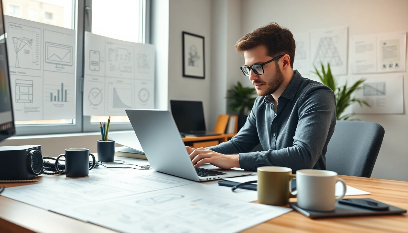 Enhance web development skills illustrated by a professional working with designs.