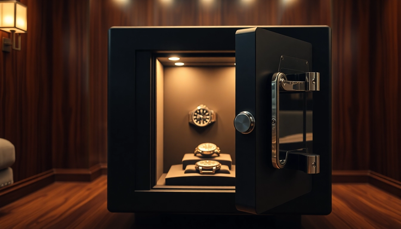 Showcase of a premium watch safe designed to securely store watches and valuables in style.