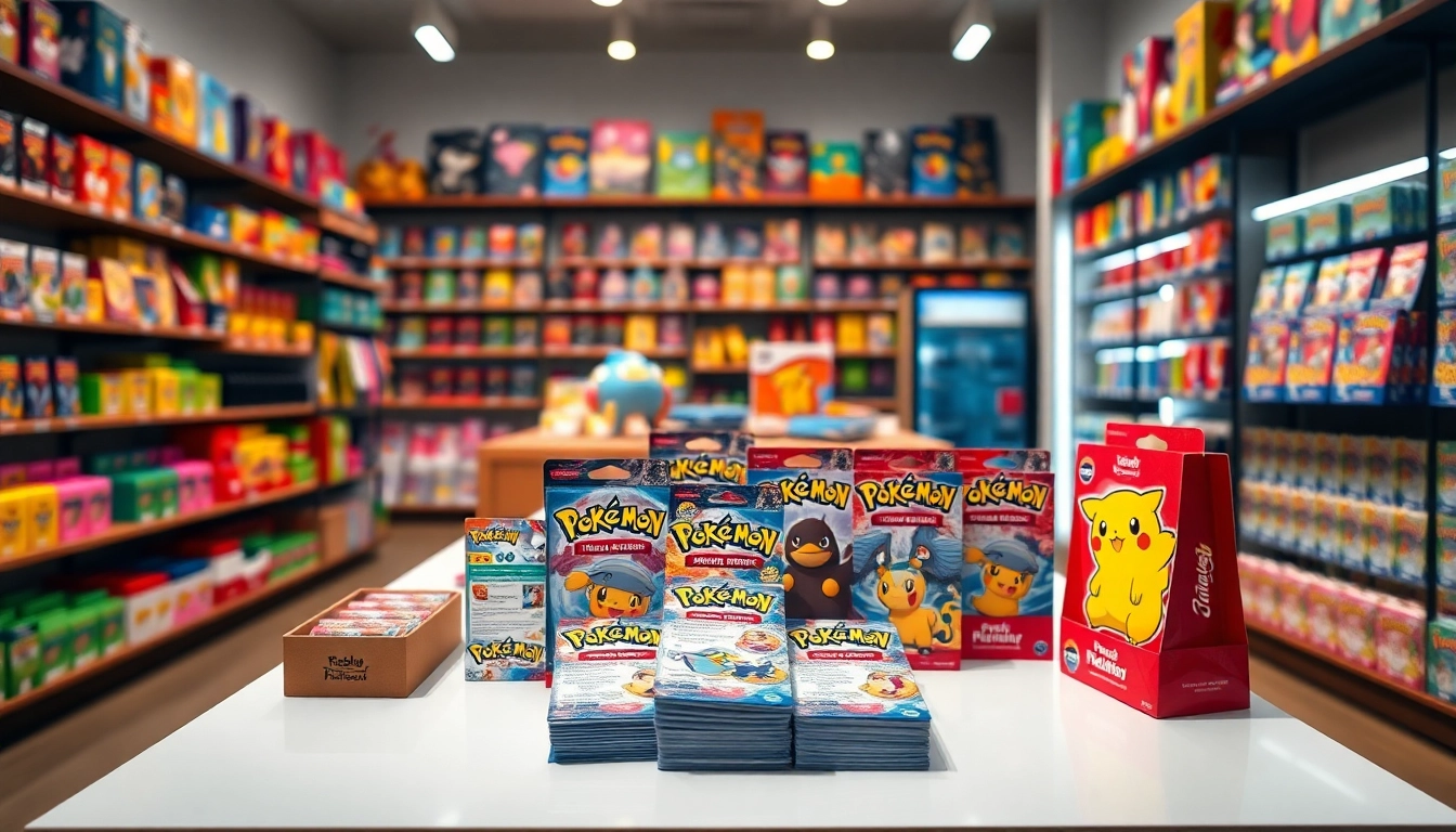 Promote Pokemon tcg india with various trading cards arranged in a vibrant retail display.