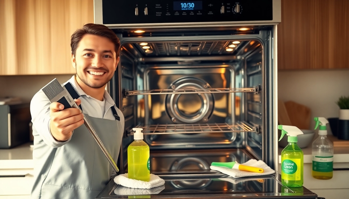 Efficient oven cleaning dubai service with a professional technician, showcasing a spotless oven
