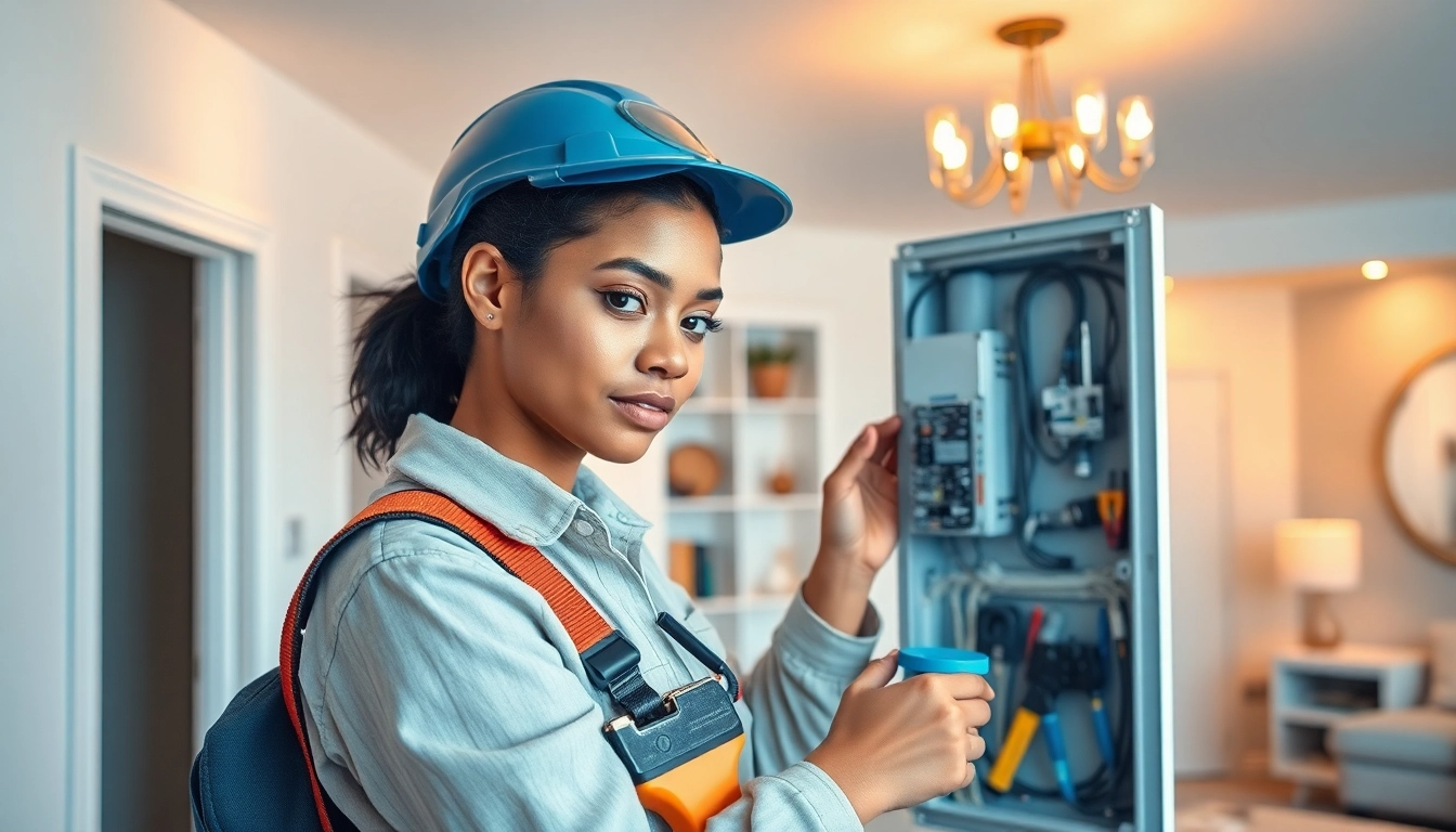 Electrician expertly installing an electrical panel in a modern home setting, showcasing professionalism.