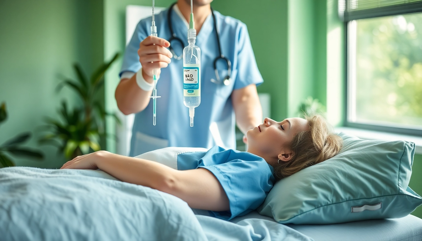 NAD IV therapy cost visual representation in a serene clinic with a patient receiving treatment.