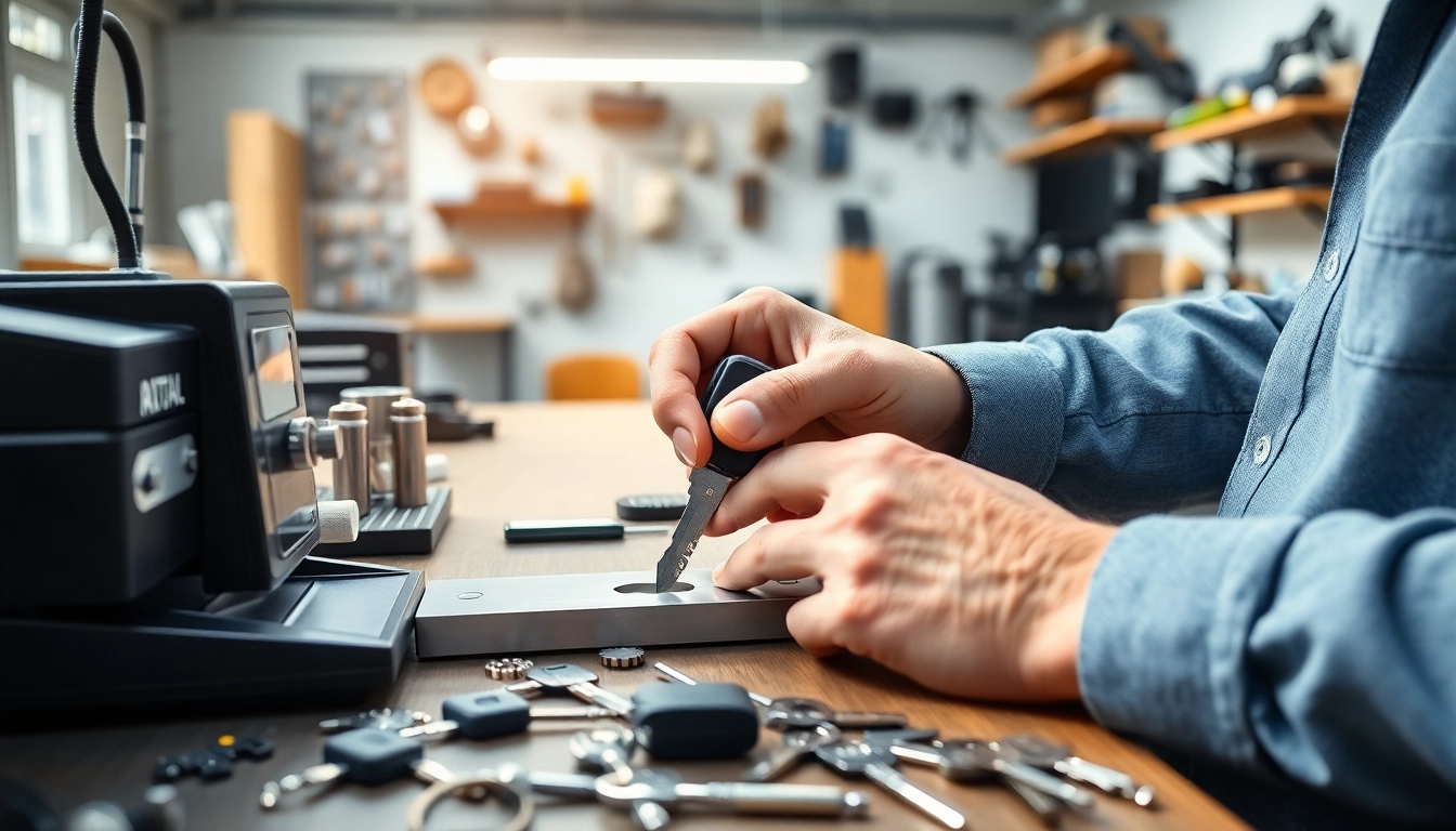 Crafting Replacement Car Keys with precision in a professional locksmith workshop
