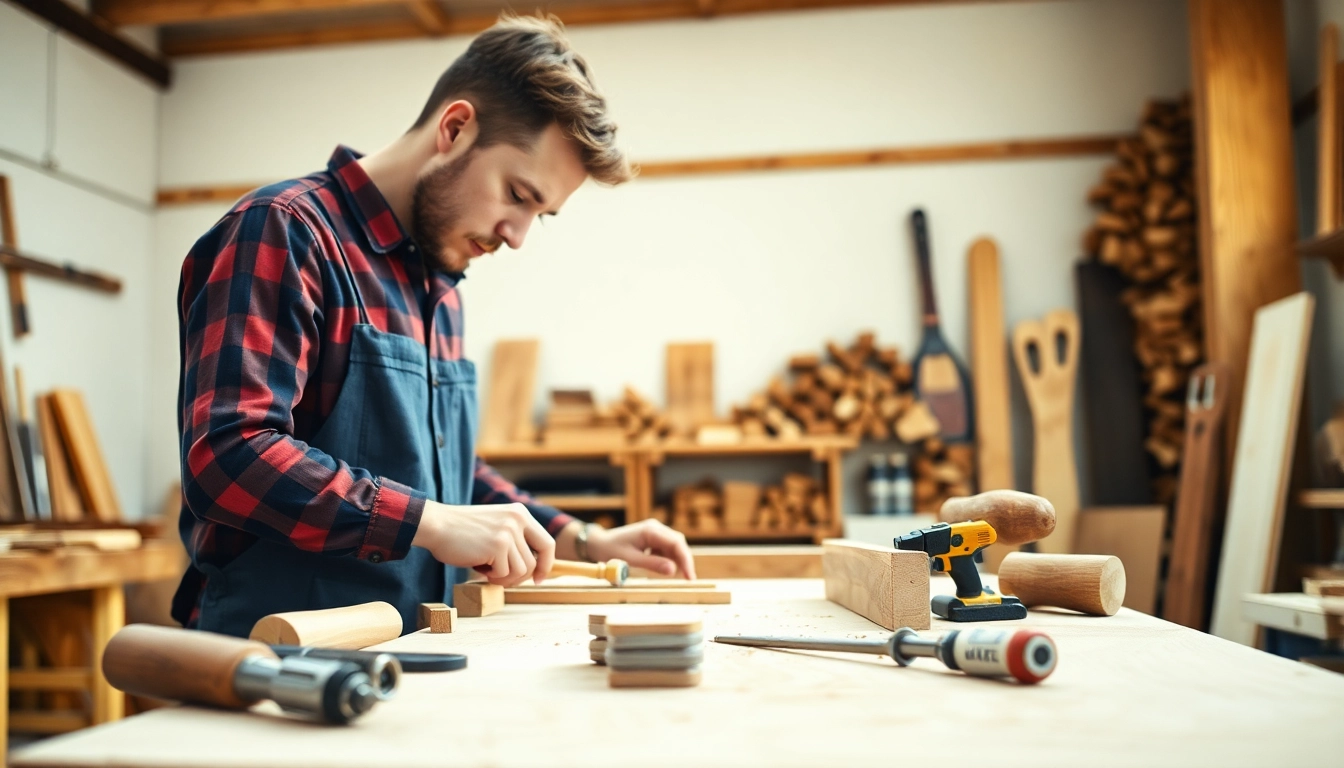 Skilled carpenter demonstrating carpentry apprenticeship near me in a bright, professional workshop.