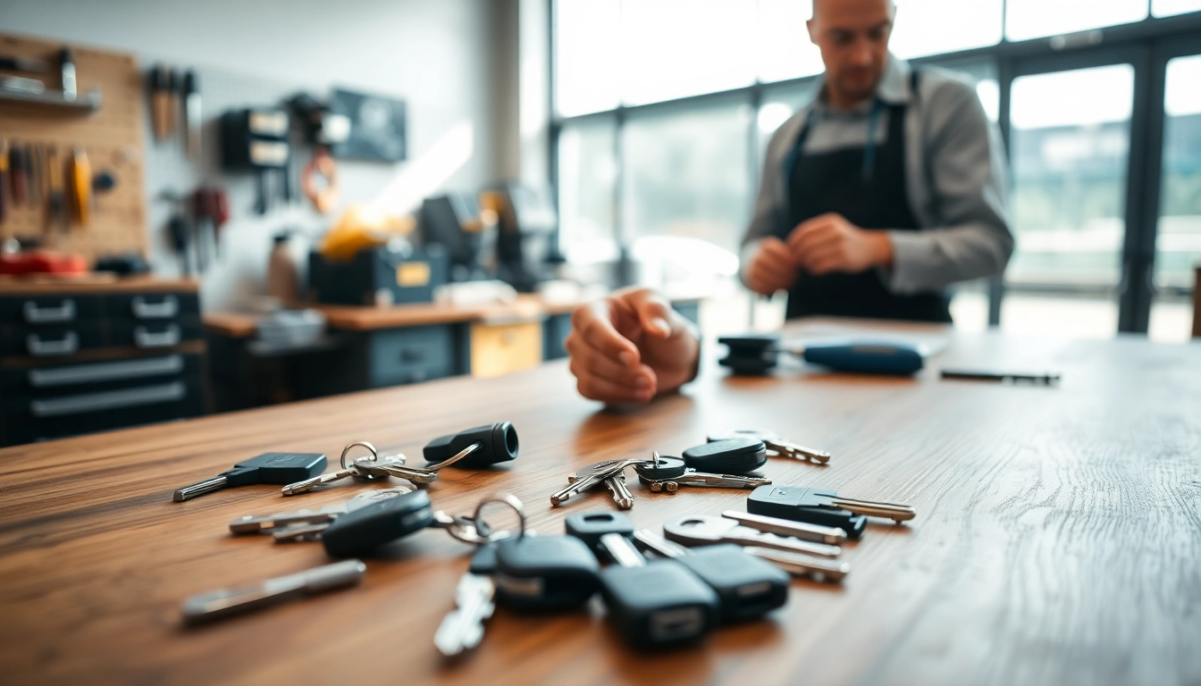 Creating custom van keys with precision in a locksmith workshop environment.