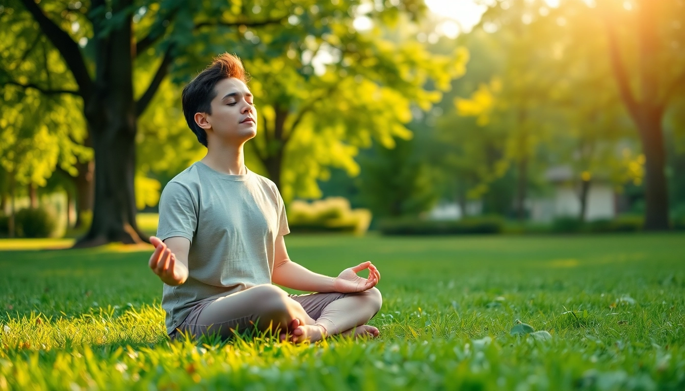 Practicing meditation to effectively deal with stress in a serene park setting.